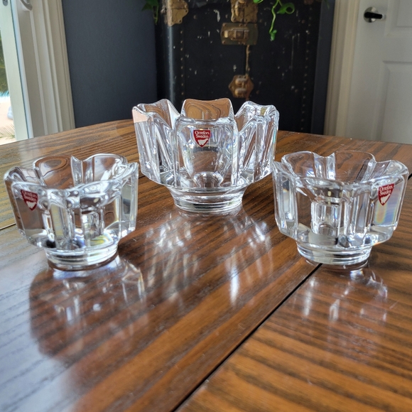 ORREFORS SWEDEN Lars Hellsten Set of 3 Crystal Bowls / Candle Holders - Picture 1 of 12